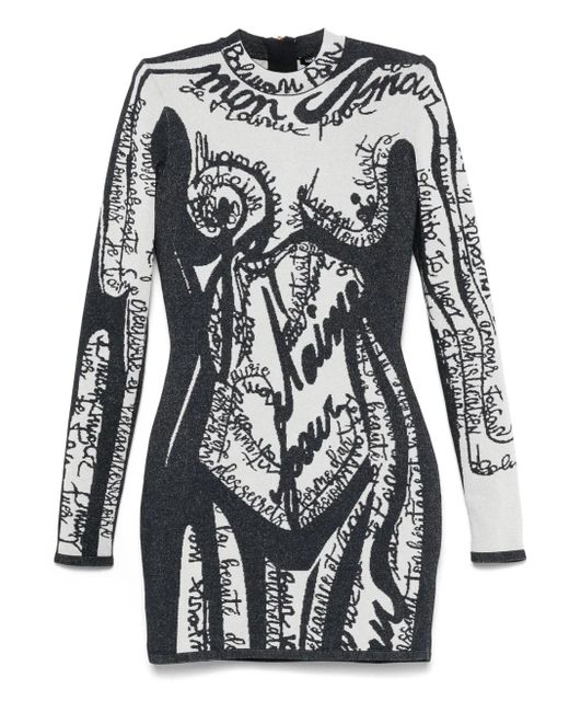 Balmain Mini-Jurk Met Borduurwerk En Patroon in het Black