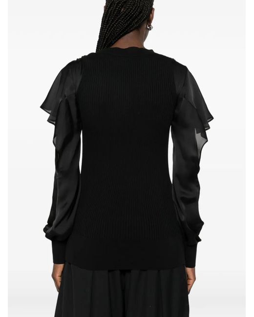 Sacai Black Ruffled Knitted Top