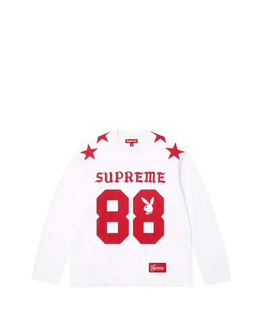 Supreme Red X Playboy Number-Print Football Sweatshirt for men