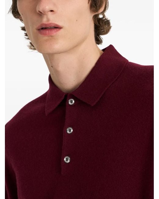 Pringle of Scotland Red Long-Sleeve Cashmere Polo Shirt for men