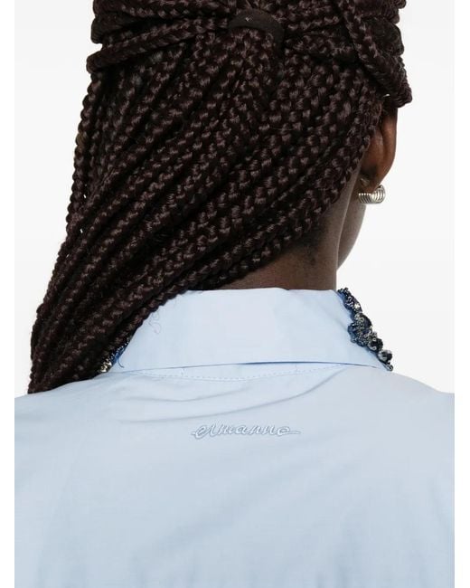 ERMANNO FIRENZE Blue Beaded Ruffled Shirt