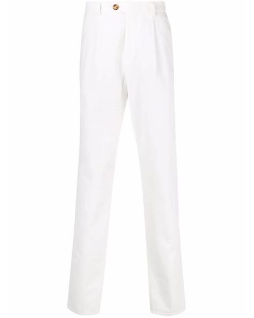Brunello Cucinelli White Leisure Fit Cotton Trousers for men