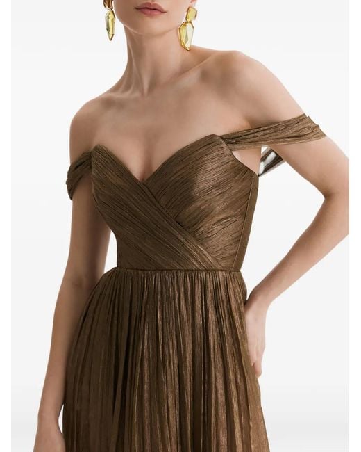 Framboise Natural Giavera Pleated Off-Shoulder Midi Dress