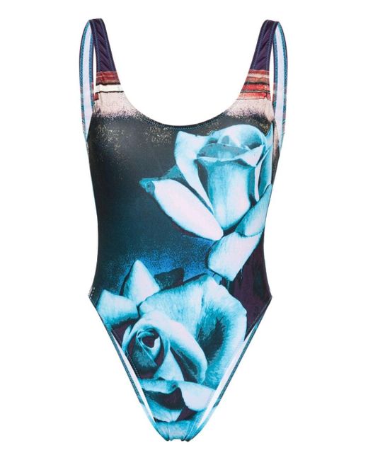 Jean Paul Gaultier Blue Roses Printed Swimsuit