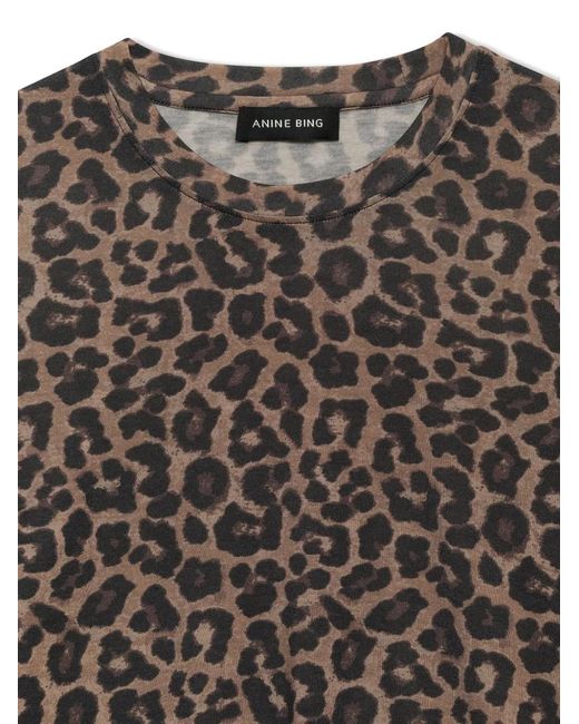 Anine Bing Gray Long-Sleeve Leopard-Print T-Shirt