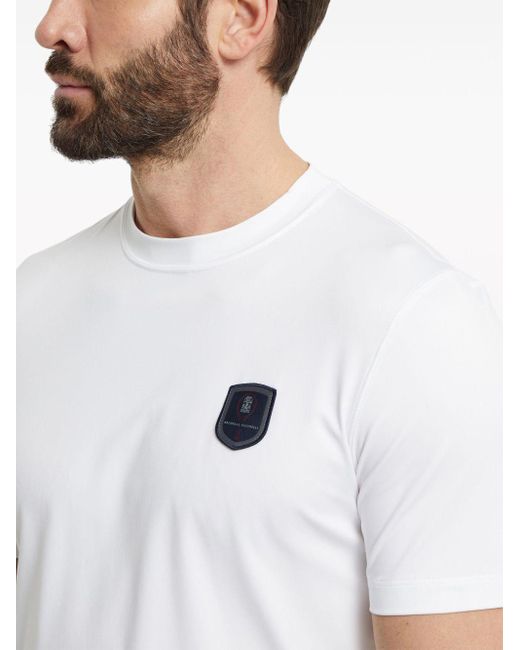 Brunello Cucinelli White Logo-patch Cotton T-shirt for men