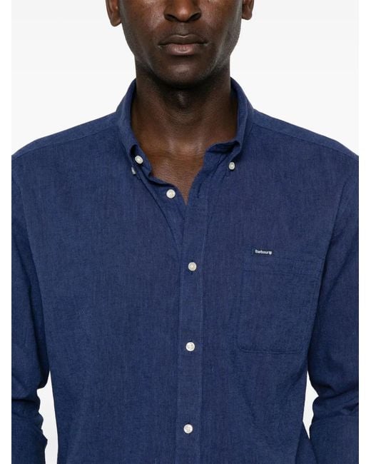Barbour Blue Chest-Pocket Linen-Blend Shirt for men