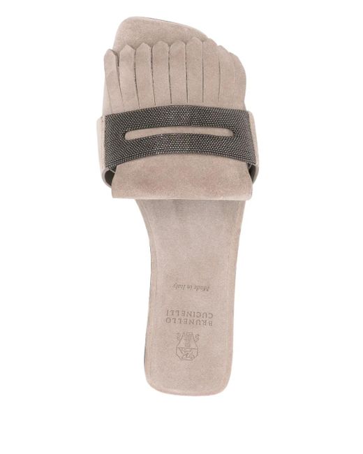 Brunello Cucinelli White Monili Pantoletten mit Kettendetail