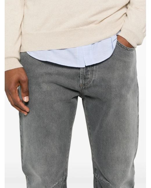 Brunello Cucinelli Gray Logo-Embroidered Jeans for men