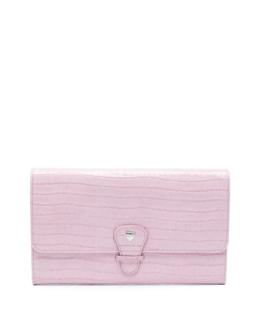 Aspinal Pink Crocodile-Embossed Travel Wallet for men