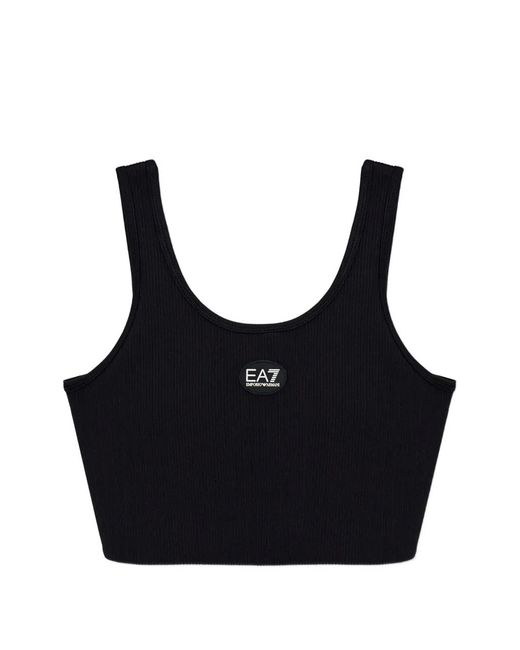 EA7 Black Logo-Detail Ribbed Top