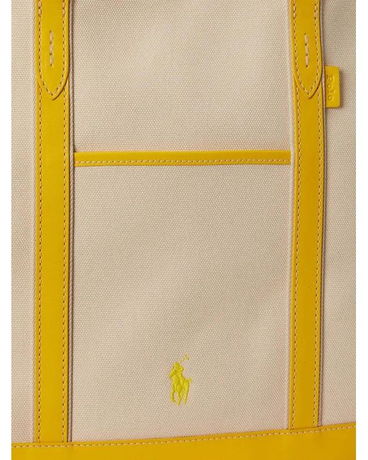 Polo Ralph Lauren Yellow Medium Leather-Trim Canvas Tote Bag
