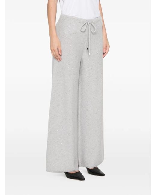 Antonelli White Sequin-Embellished Drawstring Trousers