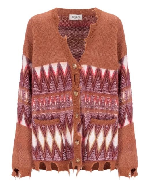 Laneus Red Frayed Pattern Cardigan for men