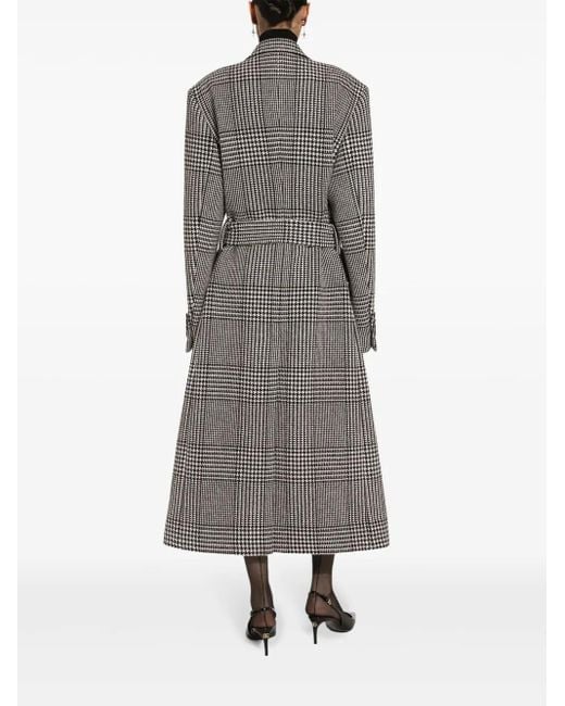 Dolce & Gabbana Gray Houndstooth Wool Coat with Belt