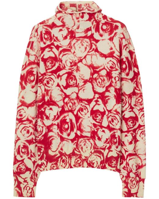 Burberry Red Rose-print Wool Hoodie for men