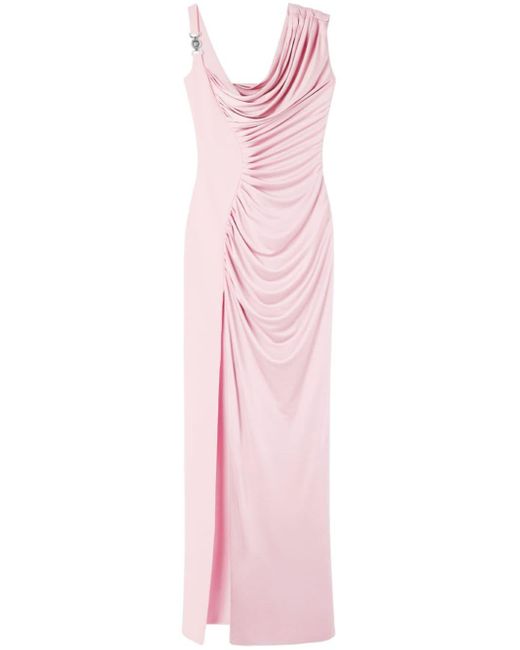 Vestido largo con placa del logo Versace de color Pink