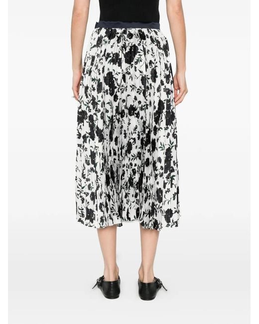 Sacai Black Mix-Print Pleated Midi Skirt