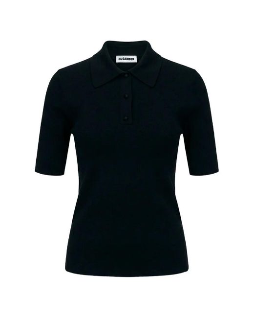Jil Sander Black Knitted Polo Top