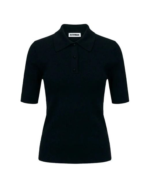 Jil Sander Black Knitted Polo Top