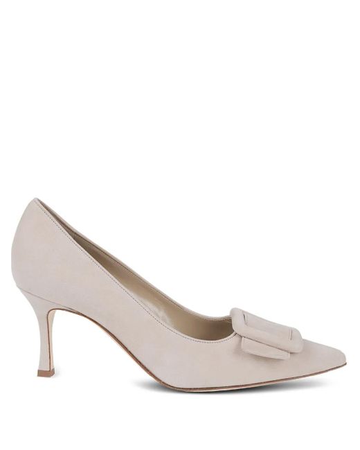 Manolo Blahnik White Leather Heeled Pumps