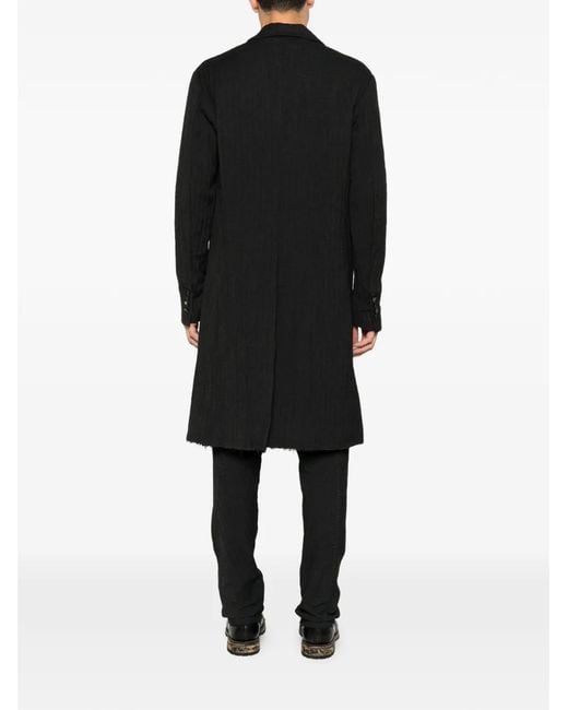 Masnada Black Herringbone-Pattern Buttoned Coat for men
