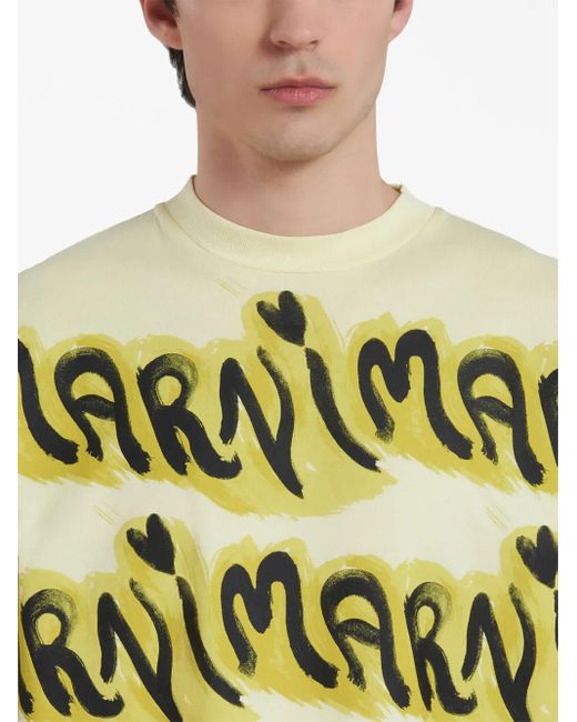 Marni Green Logo-Print Cotton T-Shirt for men