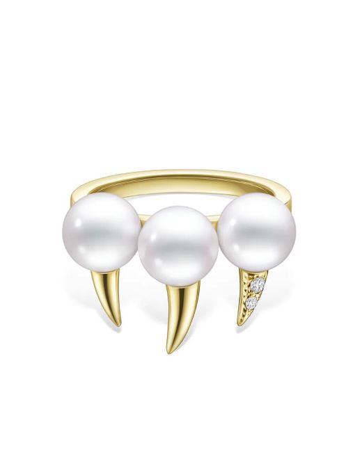 Tasaki 18Kt Geelgouden Collection Line Danger Fang Ring Met Parel in het White