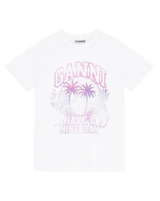 Camiseta con logo estampado Ganni de color White
