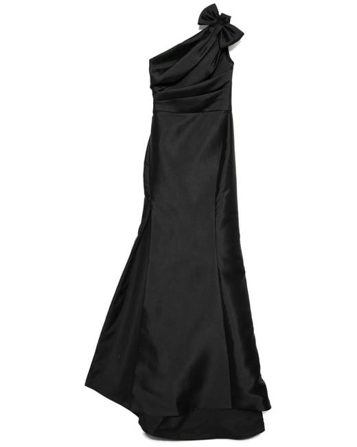 Amsale Black Mikado Draped Bodice Gown