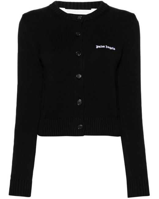 Palm Angels Black Logo-Embroidered Cropped Cardigan