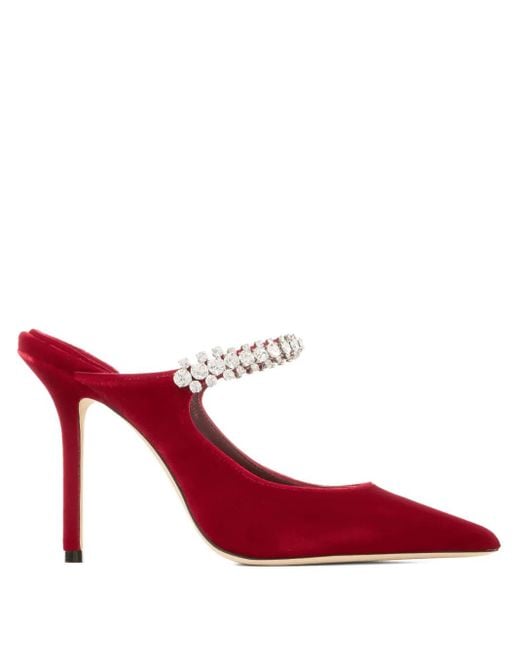 Jimmy Choo Red 10Mm Crystal-Embellished Pointed Mules