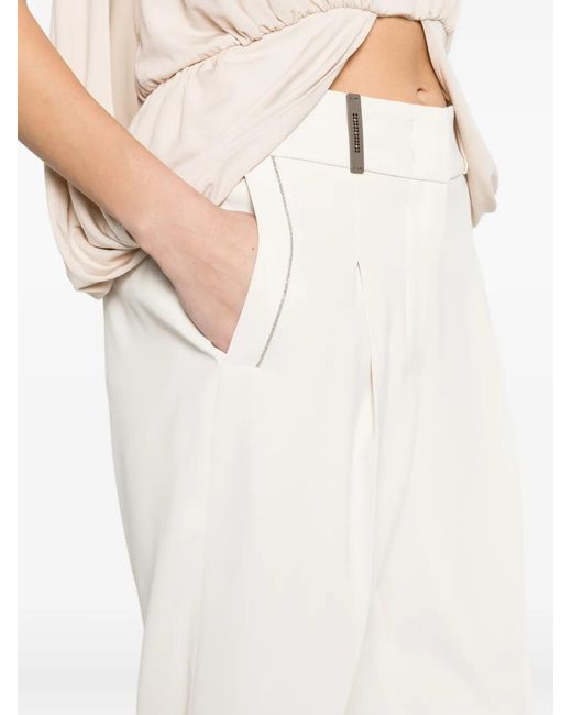 Peserico White Pin-Stripe Pleat Trousers