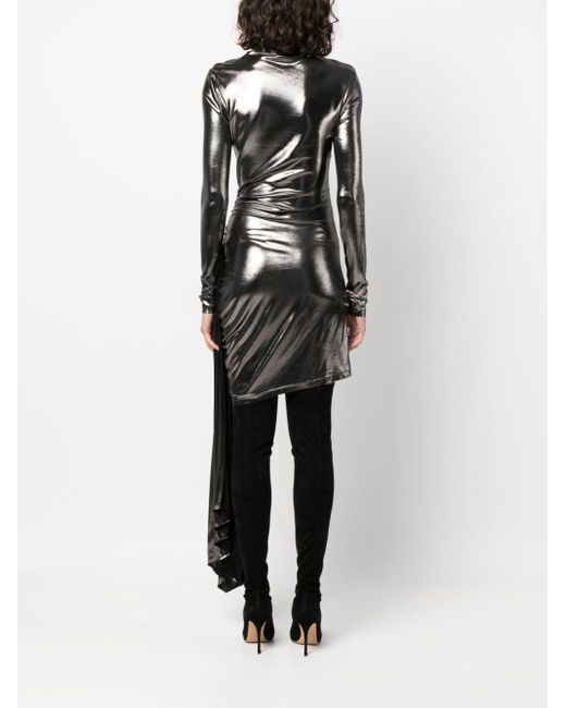 Blumarine Black Draped Metallic Long-sleeve Dress