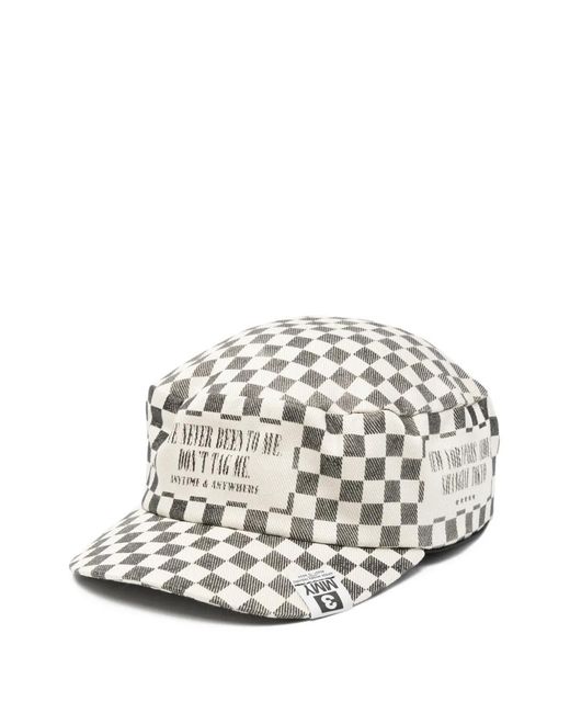 Maison Mihara Yasuhiro White Checkerboard-Print Slogan-Print Cap