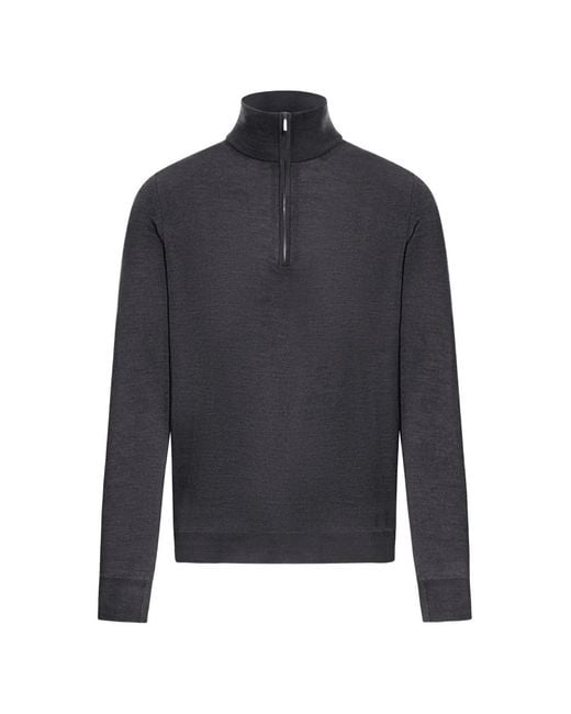 Zanone Blue Zip Roll-Neck Sweater for men