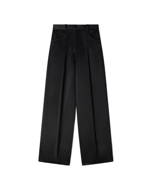 Sandro Black Satin-Effect Wide-Leg Trousers