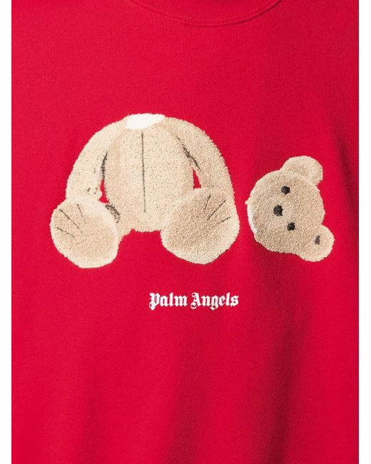 Palm Angels Red Bear Cotton Sweatshirt for men