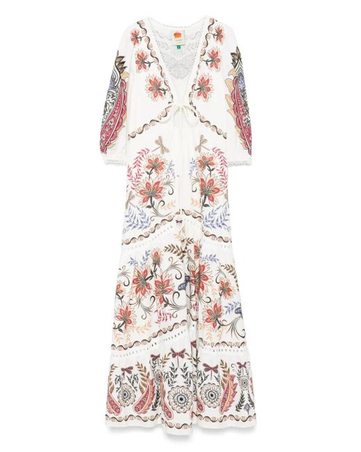 Farm Rio White Boho Glam Maxi Dress