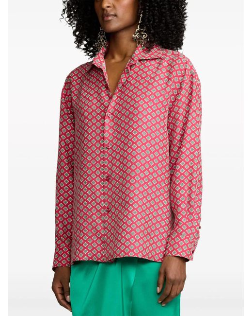 Ralph Lauren Pink Cagney Printed Silk Blouse