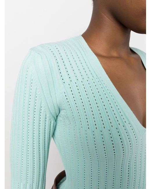 Aeron Blue Ribbed V-Neck Long-Sleeve Top