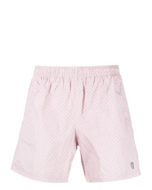 McQueen Pink Skull-Print Swim Shorts for men