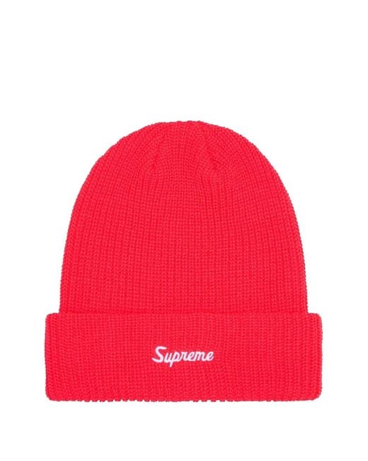 Supreme Red Loose Gauge Beanie Hat for men