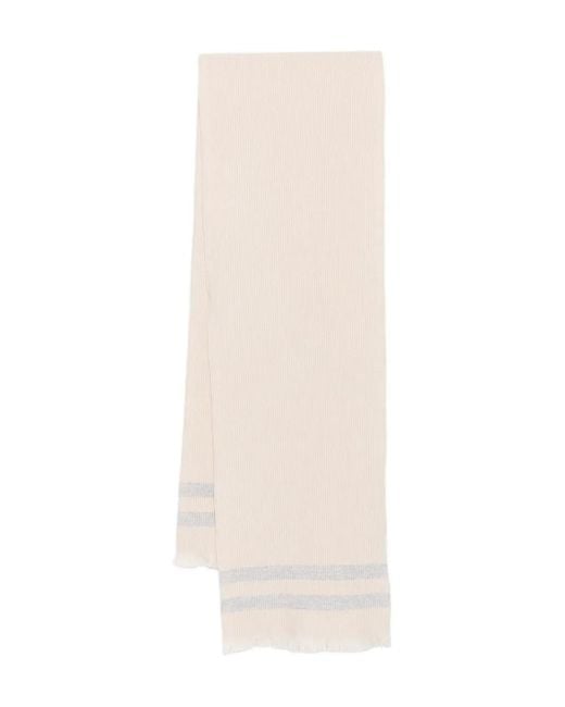 Eleventy White Ribbed-Knit Frayed-Edge Scarf for men