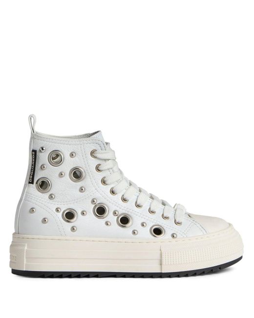 DSquared² White Eyelet-detail Leather Sneakers