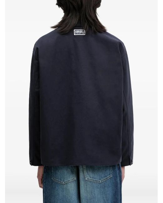 KENZO Blue Floral-Embroidered Button-Up Shirt Jacket for men