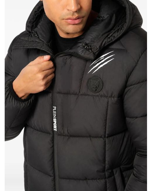 Philipp Plein Black Thunder Hooded Puffer Jacket for men