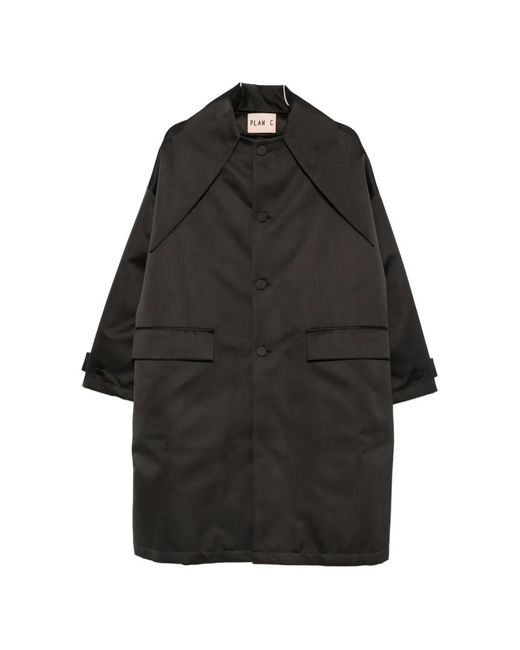 Plan C Black Concealed-Button Coat