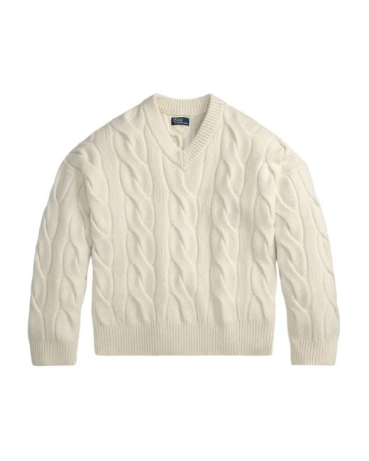 Polo Ralph Lauren White Cable-Knit V-Neck Sweater