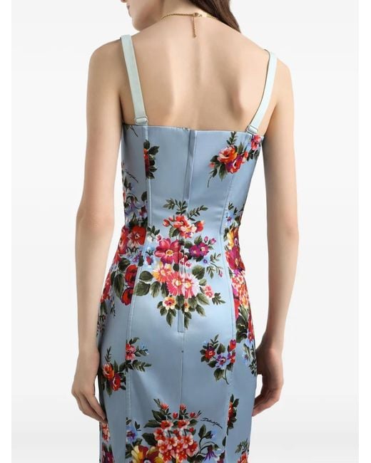 Dolce & Gabbana White Floral-Print Midi Dress